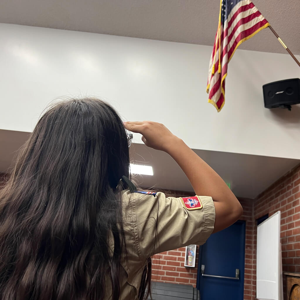 Girl Troop 476 Montebello Salute USA Flag